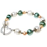 Teal, Salmon & White Freshwater Pearl Handmade Bracelet