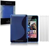 Asus Google Nexus 7 Blue S Curve TPU Gel Skin Case / Cover + 6-in-1 Screen Protector Packby Terrapin