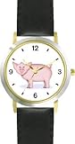 Pink Pig Cartoon - JP - WATCHBUDDY&reg; DELUXE TWO-TONE THEME WATCH - Arabic Numbers - Black Leather Strap-Size-Women's Size-Small