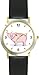 Pink Pig Cartoon - JP - WATCHBUDDY&reg; DELUXE TWO-TONE THEME WATCH - Arabic Numbers - Black Leather Strap-Size-Women's Size-Small
