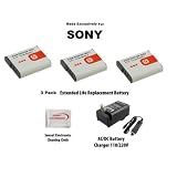 3 Pack Li-Ion Extended Life Replacement Battery Pack For The Sony NP-FG1 NP-BG1 1150mAh! For For The Sony DSC-H3 H7 H10 H20 H50 N100 T100 T20 W100 W120 W130 W150 W200 HX5V BC-CSG BC-TRG Digital Camera + 110/220V 1 Hour Home & Car Charger + SSE Cleaning Cloth