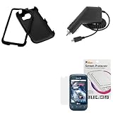 GTMax Rapid Car Charger + Black Rubberized Hard Cover Case + LCD Screen Pro ....