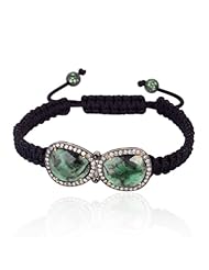 18kt Gold Diamond Pave Gemstone Charm Macrame Cord Bracelet Silver Fashion Jewelry