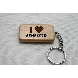 I Love Ashford Wooden Keychain
