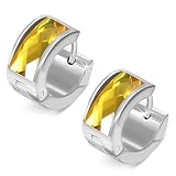 E699 Stainless Steel Hoop Huggie Earrings with Yellow Faceted Gem Stones