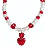 Candy Apple Red Heart Czech Glass Bead Childs Bracelet Sterling Silver