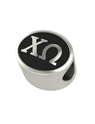 Chi Omega Black Antique Oval Sorority Bead Charm Fits Most Pandora Style Bracelets. High Quality Bead in Stock for Fast Shipping