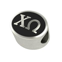 Chi Omega Black Antique Oval Sorority Bead Charm Fits Most Pandora Style Bracelets. High Quality Bead in Stock for Fast Shipping