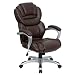 Flash Furniture High Back Brown Leather Executive Office Chair with Leather Padded Loop Arms