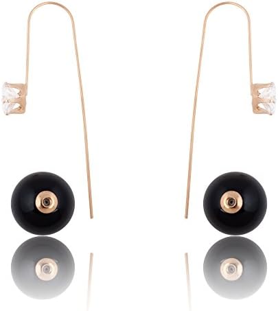 "Flash Deal" Gold Plated Double Sided Light Pink Matte 360 Pearl Like Ball Long Earrings w/ Sparkling Cubic Zirconia CZ Stone