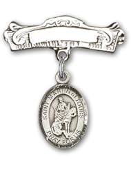 Sterling Silver Baby Badge with St. Martin of Tours Charm and Arched Polished Badge Pin