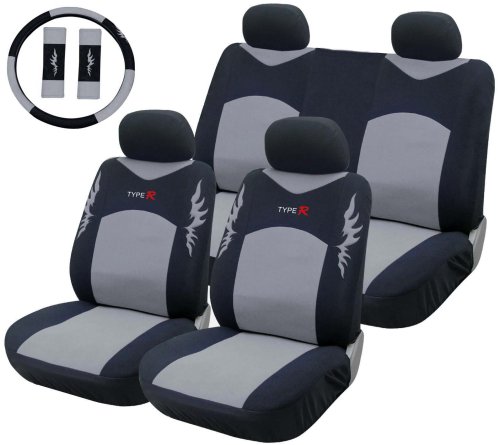 Type R 11 Pc Seat Cover Set Grey Car Truck Bucket Seat Cover 1995 Thru 2008 Honda Civic Accord Toyota Chevrolet Ford Nissan