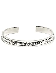 Thaipradub Jewelry Design Thailand Handmade Sterling Silver Bangle Cuff Bracelet, Color Silver 2.8"(with Gift Bag)