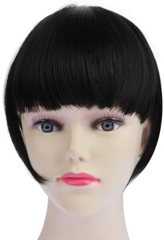 Onedor Women Ladies Girls Clip on Clip in Front Hair Bang Fringe Hair Extension with Long Earlock (2#-darkest Brown)