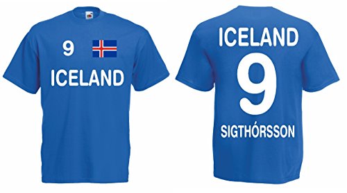 Iceland EM 2016 Trikot Sigthorsson Fanshirt T-Shirt Iceland|blau-XL