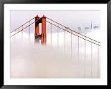 Fog Swirls and Covers All of the Golden Gate Bridge Save the North Tower and the Tips of Skyscrapers Photography Framed Art Poster Print, 49x39
