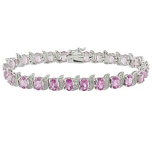 Silver pink sapphire and diamond accent bracelet by