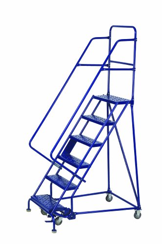 Louisville Ladder GSW2407 Rolling Warehouse Ladder with 24-Inch Step Width and Handrails, 70-Inch Platform Height, 7-Step
