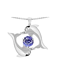 Original Star K (tm) Round 6mm Simulated Tanzanite Dolphin Pendant in .925 Sterling Silver