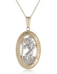 14k Two Tone Gold Saint Christopher Oval Medal Necklace, 18"