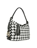 Fontanelli Black and White Houndstooth Woven Leather Tote Bag