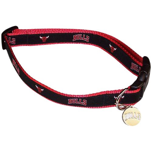 NBA Dog Collar Team: Chicago Bulls, Size: Medium / Large (1" W x 16" - 26" L)