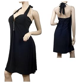 Sexy Black Knee High Pendant Accent Halter Plus Size Dress