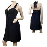 Sexy Black Knee High Pendant Accent Halter Plus Size Dress