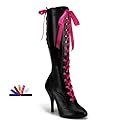 4 1/2 Inch Heel Sexy High Heel Black Victorian Knee Boot With Interchangeable Front & Back Ribbon Laces