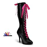 4 1/2 Inch Heel Sexy High Heel Black Victorian Knee Boot With Interchangeable Front & Back Ribbon Laces