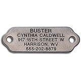 Rivet-On Pet ID Tag - Custom engraved dog ID tag that rivets directly onto collar. Stainless Steel or Polished Brass.