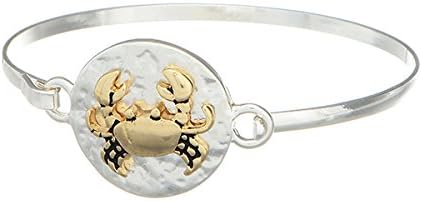 Silver Tone Hook Style Bangle Featuring a Two Tone Crab Focal.