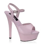 6 Inch High heel Shoes Sexy Platform Sandals Ankle Strap Pink Leather Shoes