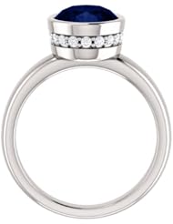 14K White Gold 10.00x8.00mm Oval Cut Chatham Created Sapphire and Diamond Ring -- LIFETIME WARRANTY