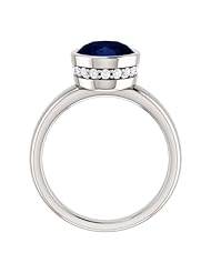 18K White Gold 10.00x8.00mm Oval Cut Chatham Created Sapphire and Diamond Ring -- LIFETIME WARRANTY