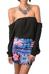 Sexy Tropical Print Long Sleeves Nylon/Polyester/Spandex  Dress