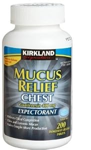 Kirkland Signature Mucus Relief Chest Guaifenesin 400 mg Expectorant - 200 Immediate Release Tablets, Compare to Active Ingredients in Mucinex
