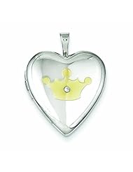 Genuine .925 Sterling Silver & Diamond Gold-Plated Crown 20mm Heart Locket 3.5 Grams. 100% Satisfaction Guaranteed.