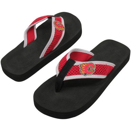 Calgary Flames Unisex Basic Flip Flops - Black-Red (X-Small)