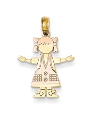 14K Two Tone Gold Girl with Pink Dress and Hair Pendant. Metal Wt- 1.28g