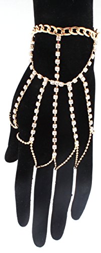 Goldtone Iced Out Single Row with Links Hand Chain Body Jewelry