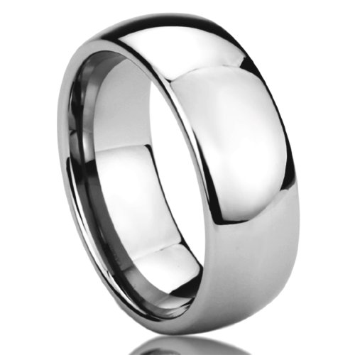 8MM Stainless Steel Wedding Band Ring High Polished Classy Domed Ring (6 to 14) For Unisex Men & Women