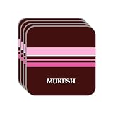 Personal Name Gift - "MUKESH" Set of 4 Mini-Mousepad Coasters (pink design)