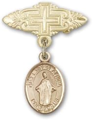 Gold Filled Baby Badge with Our Lady of Africa Charm and Badge Pin with Cross