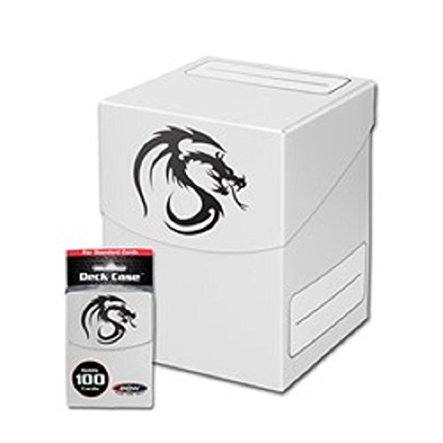 BCW LARGE WHITE Deck Case for Collectable Gaming Cards like Magic The Gathering MTG, Pokemon, YU-GI-OH!, &amp; More. Dragon Graphic on BOX.