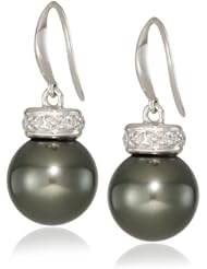 Baggins White Gold with Diamond and Black Tahitian Pearl Dangle Hook Earrings