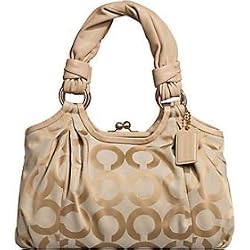 COACH Signature Op Art Satchel Bag Purse Tote 13441 Khaki Sand