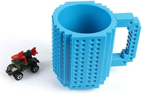 DIY Building Blocks Mug Coffee Cup Build on Brick Block Coffee Tea Beverage Mug Cups (Blue)