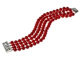 925 Sterling Silver Candygem Four Row Red Coral Bracelet