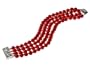 925 Sterling Silver Candygem Four Row Red Coral Bracelet
